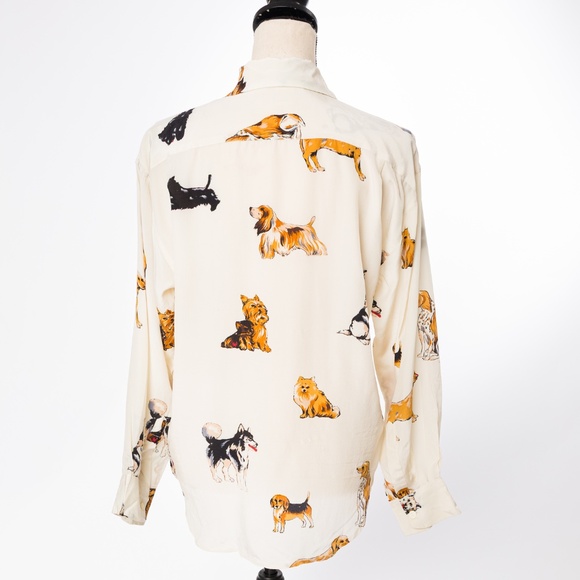 100% silk dog lover blouse cream Fu Da size M - Picture 4 of 12